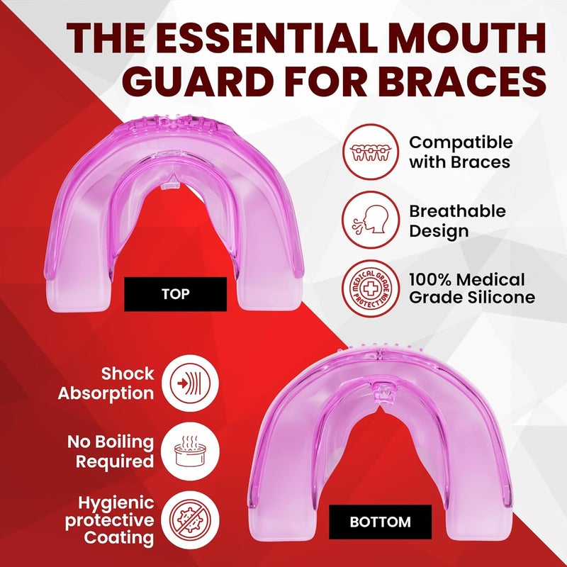 SAFE GRIN SafeGrin Pink Mouth Guard for Braces for Sports - Premium Silicone Teens & Youth Upper & Lower Teeth Protection for Sports - Football, Lacrosse, Hockey, Baseball - Image 5